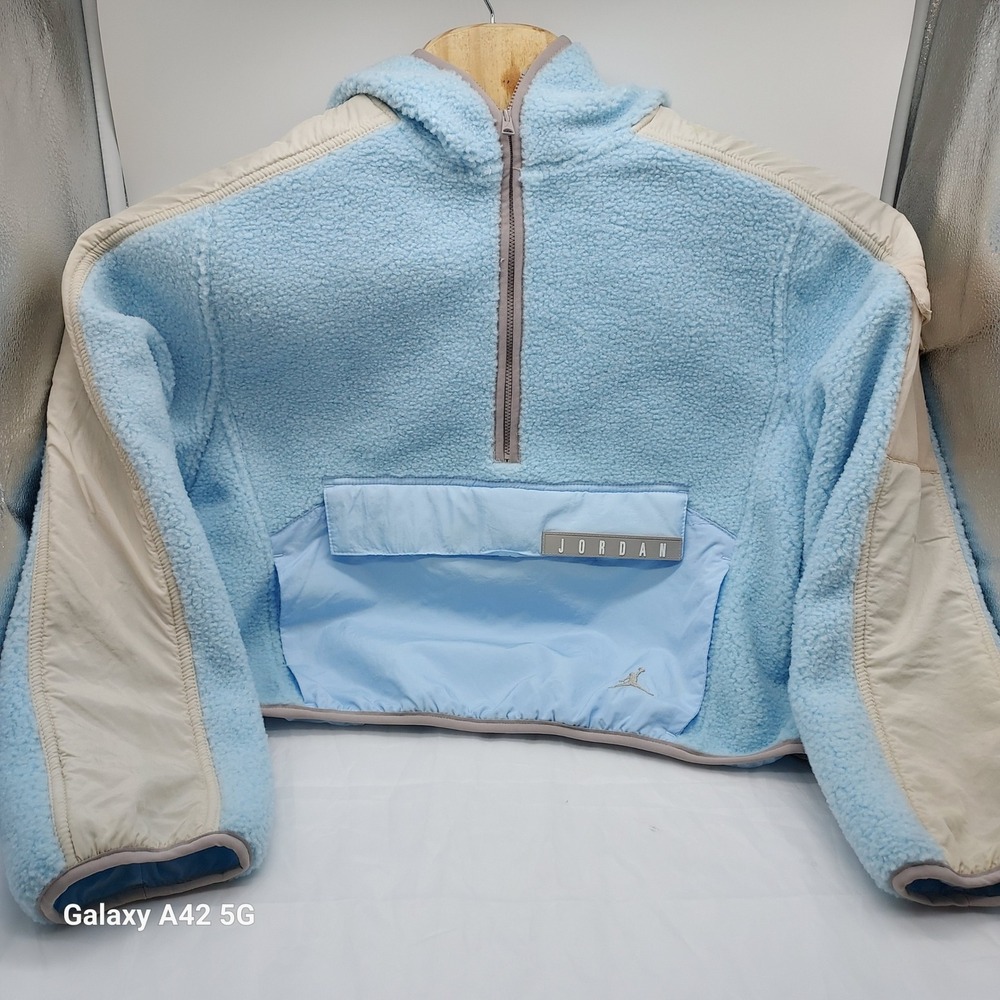 Jordan Essentials Mountainside Sherpa Fleece Hoodie Blue Tan DJ2726-438 Womens M